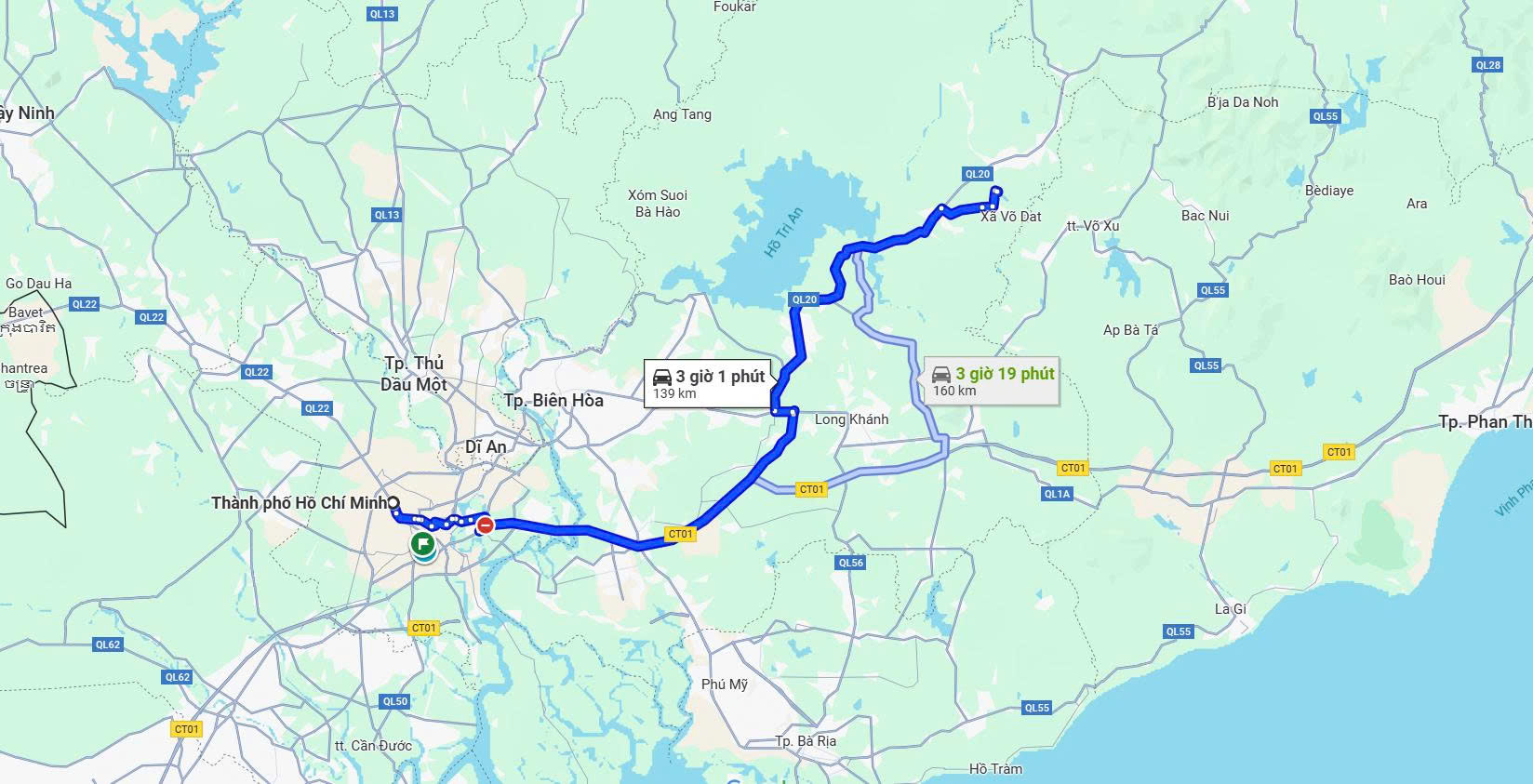 Từ TPHCM đi KDL Suối Mơ mất 2 giờ 41 p (135,2 km)